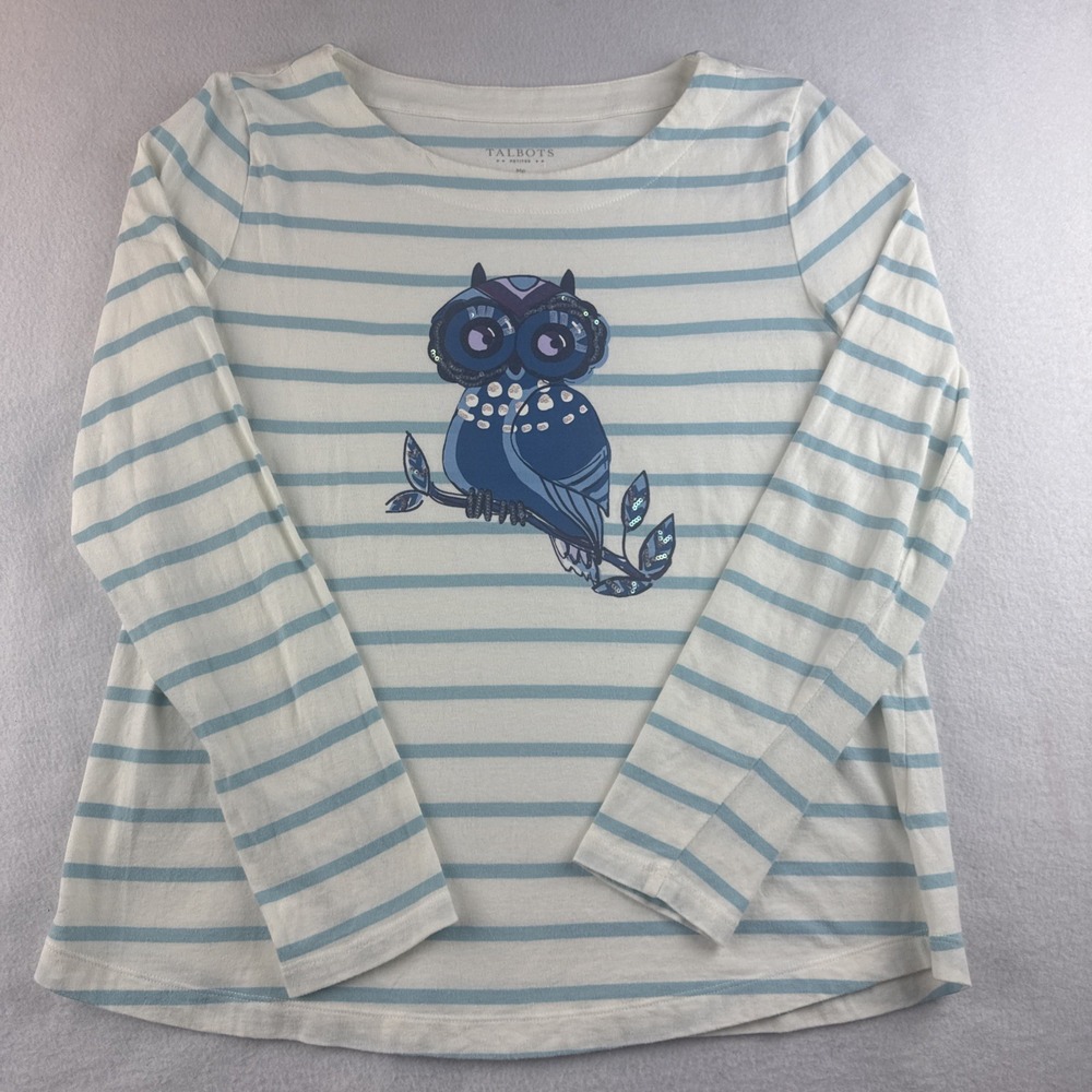 Talbots Petites Long Sleeve Striped Owl Bling Top Women's Size MP
